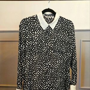 Halogen blouse, size petite Small, white with black polka dots